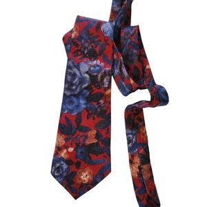 Editions by Van Heusen Mens Floral Tie Red Blue  Botanical Made in USA RN20521